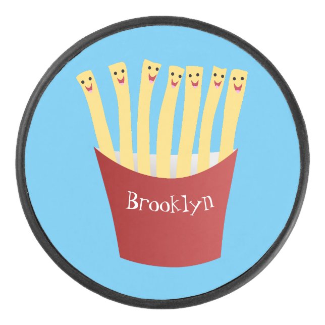 Niedliche Kawaii Pommes Fastfood Cartoon Illustrat Eishockey Puck (Vorderseite)