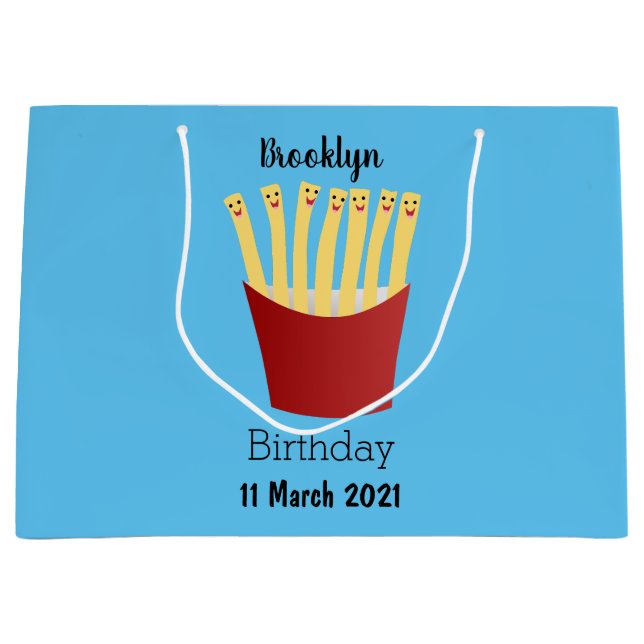 Niedliche Kawaii Pommes Fastfood Cartoon Illustrat Große Geschenktüte (Vorderseite)