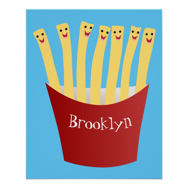 Niedliche Kawaii Pommes Fastfood Cartoon Illustrat Poster (Vorderseite)