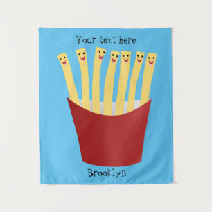 Niedliche Kawaii Pommes Fastfood Cartoon Illustrat Wandteppich