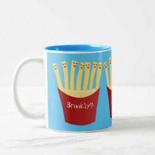 Niedliche Kawaii Pommes Fastfood Cartoon Illustrat Zweifarbige Tasse