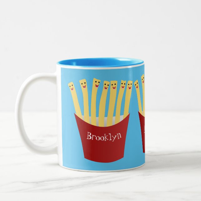 Niedliche Kawaii Pommes Fastfood Cartoon Illustrat Zweifarbige Tasse (Links)