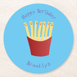 Niedliche Kawaii Pommes Fastfood Cartoon Runder Pappuntersetzer