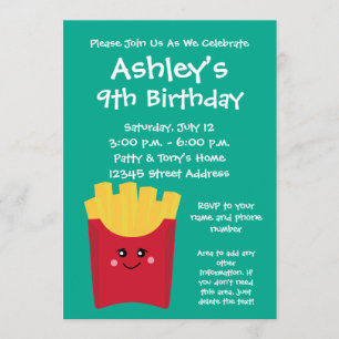 Niedliche Kawaii Pommes-Frites mit individuellem Einladung