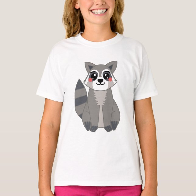 Niedliche Kawaii Raccoon Illustration T-Shirt (Vorderseite)