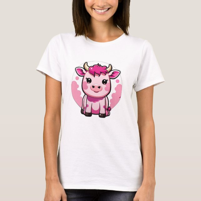 Niedliche Kawaii-Rosa Kuh T-Shirt (Vorderseite)