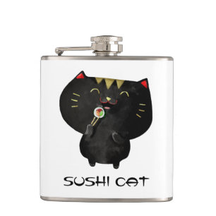 Niedliche Kawaii schwarze Sushi-Katze Flachmann