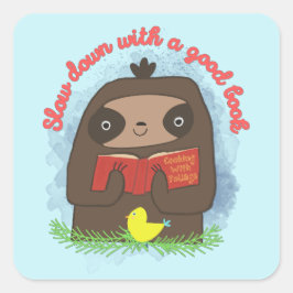 Niedliche Kawaii Sloth Book Lovers Laptop Quadratischer Aufkleber