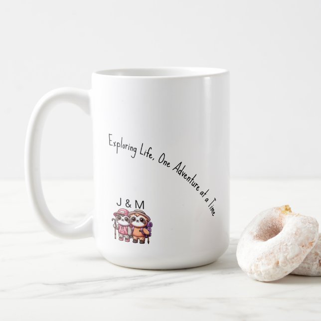 Niedliche Kawaii Sloth Couple Adventure Wandern Kaffeetasse (Mit Donut)