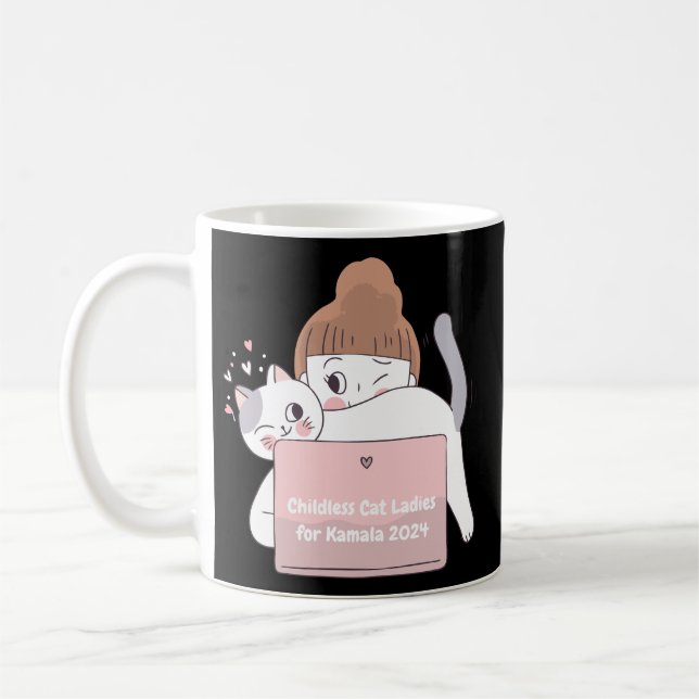 Niedliche Kawaii Style Childless Cat Lady für Kama Kaffeetasse (Links)