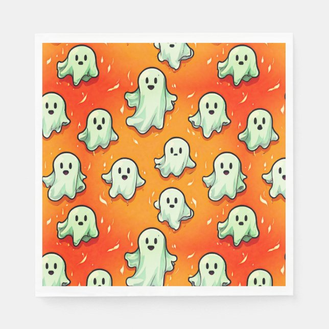 Niedliche Kawaii Style Ghosts auf Orange Serviette (Vorderseite)