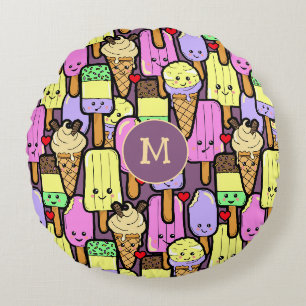 Niedliche Kawaii Summer Popsicles Monogram Rundes Kissen