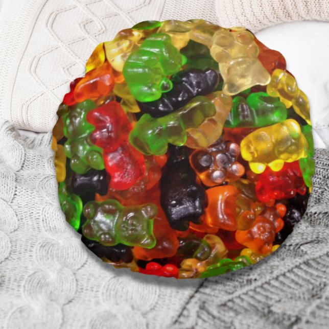 niedliche kawaii Süßigkeiten bunte Süßbärenrübe Rundes Kissen (cute kawaii sweets colorful candy bear gummy round pillow)