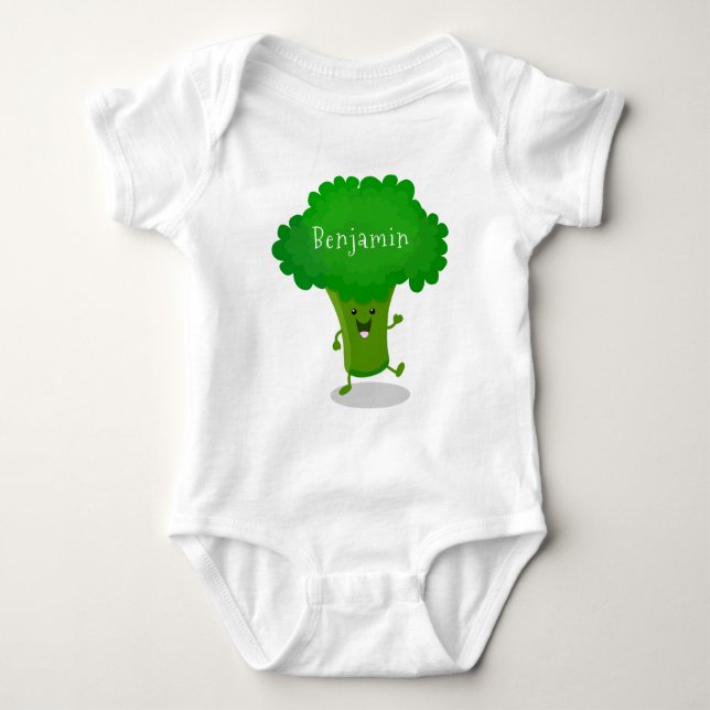 Niedliche Kawaii tanzende Broccoli Cartoon-Abbildu Baby Strampler (Vorderseite)