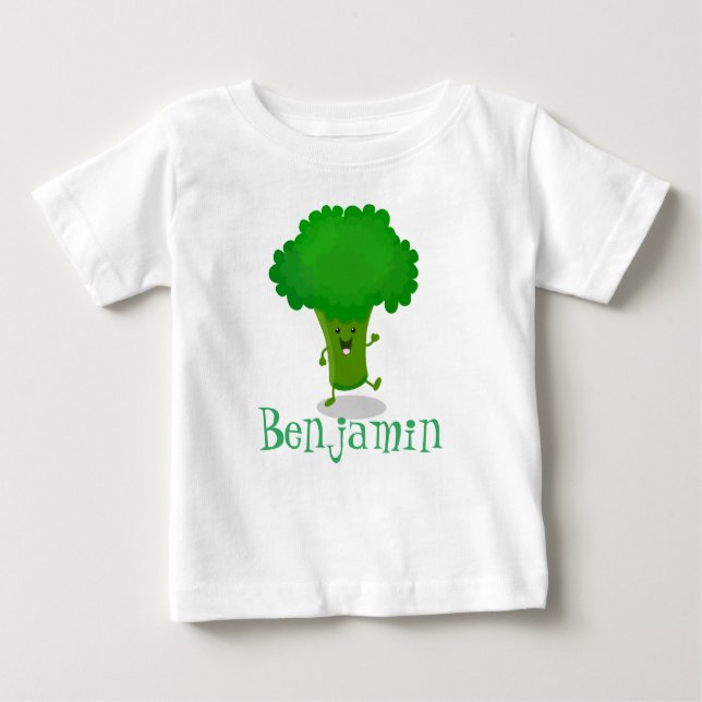 Niedliche Kawaii tanzende Broccoli Cartoon-Abbildu Baby T-shirt (Vorderseite)