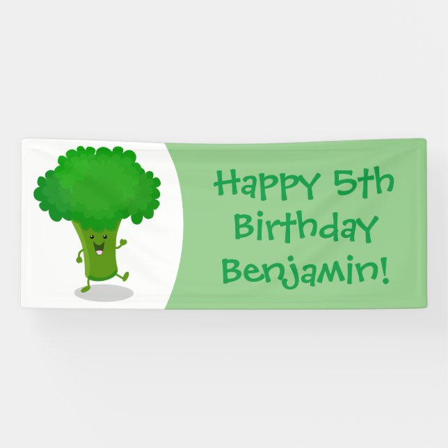 Niedliche Kawaii tanzende Broccoli Cartoon-Abbildu Banner (Horizontal)