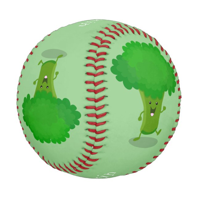 Niedliche Kawaii tanzende Broccoli Cartoon-Abbildu Baseball (Schrägansicht)