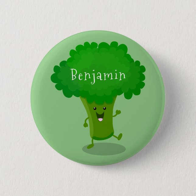 Niedliche Kawaii tanzende Broccoli Cartoon-Abbildu Button (Vorderseite)