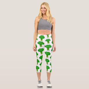Niedliche Kawaii tanzende Broccoli Cartoon-Abbildu Capri Leggings