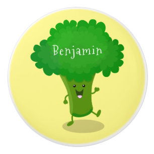 Niedliche Kawaii tanzende Broccoli Cartoon-Abbildu Keramikknauf