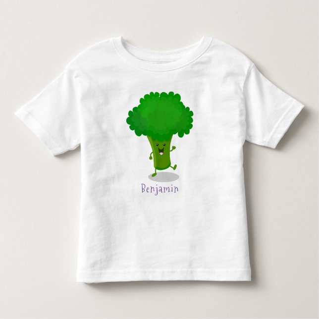 Niedliche Kawaii tanzende Broccoli Cartoon-Abbildu Kleinkind T-shirt (Vorderseite)