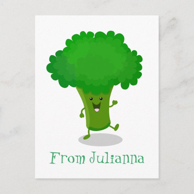 Niedliche Kawaii tanzende Broccoli Cartoon-Abbildu Postkarte (Vorderseite)