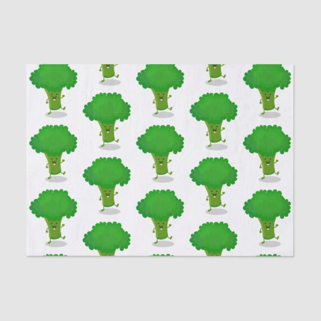 Niedliche Kawaii tanzende Broccoli Cartoon-Abbildu Seidenpapier (Vorderseite)