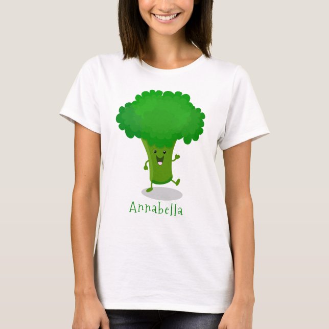 Niedliche Kawaii tanzende Broccoli Cartoon-Abbildu T-Shirt (Vorderseite)