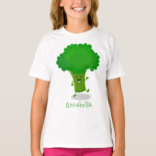 Niedliche Kawaii tanzende Broccoli Cartoon-Abbildu T-Shirt