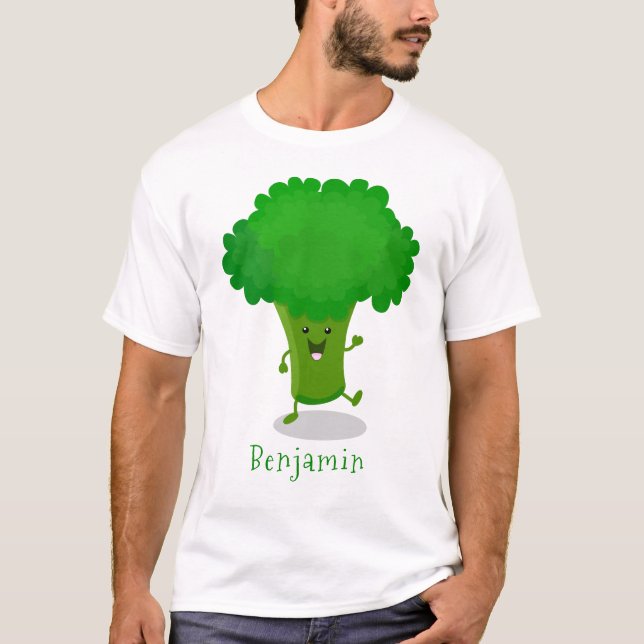 Niedliche Kawaii tanzende Broccoli Cartoon-Abbildu T-Shirt (Vorderseite)