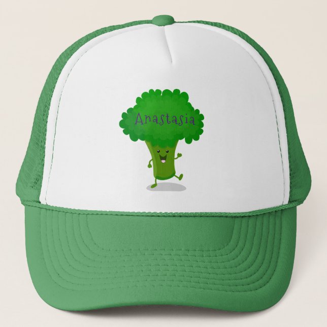 Niedliche Kawaii tanzende Broccoli Cartoon-Abbildu Truckerkappe (Vorderseite)