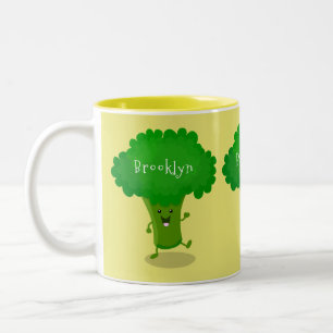 Niedliche Kawaii tanzende Broccoli Cartoon-Abbildu Zweifarbige Tasse