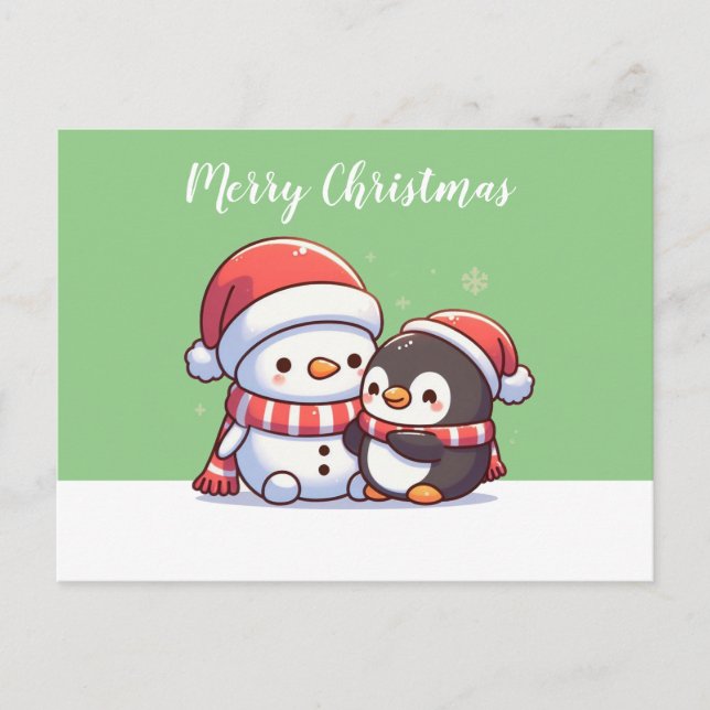 Niedliche Kawaii Weihnachtskarte mit Snowman Postkarte (Vorderseite)