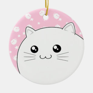 Niedliche Kawaii weiße Kittykatze Keramikornament