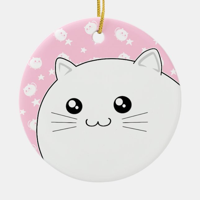 Niedliche Kawaii weiße Kittykatze Keramikornament (Vorne)