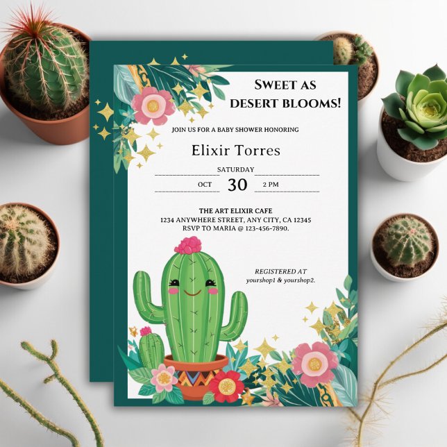 Niedliche Kawaii Wüste Bloom Floral Cactus Baby Du Einladung (Von Creator hochgeladen)