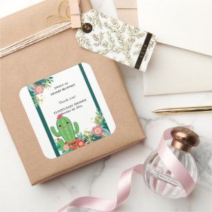 Niedliche Kawaii Wüste Bloom Floral Cactus Baby Du Quadratischer Aufkleber