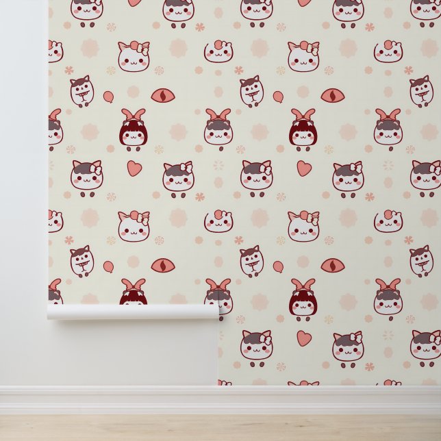 Niedliche Kawaii-Zeichen mit Bows-Muster Tapete (Anwendung)