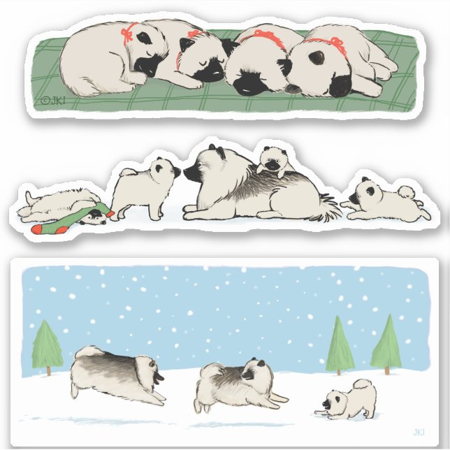 Niedliche Keeshond Hunde Kees Holiday Vinyl Sticke Aufkleber (Vorderseite)