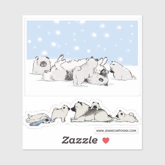 Niedliche Keeshond Hunde Keesies spielen Vinyl Sti Aufkleber (Blatt)