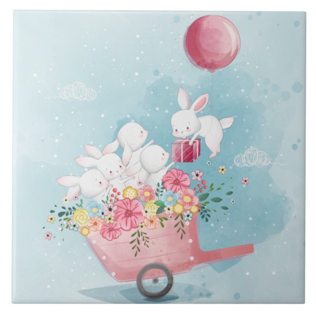 Niedliche Keramik Bunnies Fliese (Vorderseite)