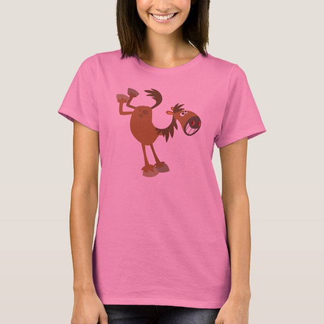 Niedliche Kicking Cartoon Pferde Frauen T - Shirt (Vorderseite)