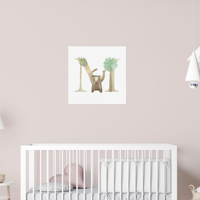 Niedliche Kids Animal MONKEY Monogramm M Kinderzim Poster (Kinderzimmer 2)