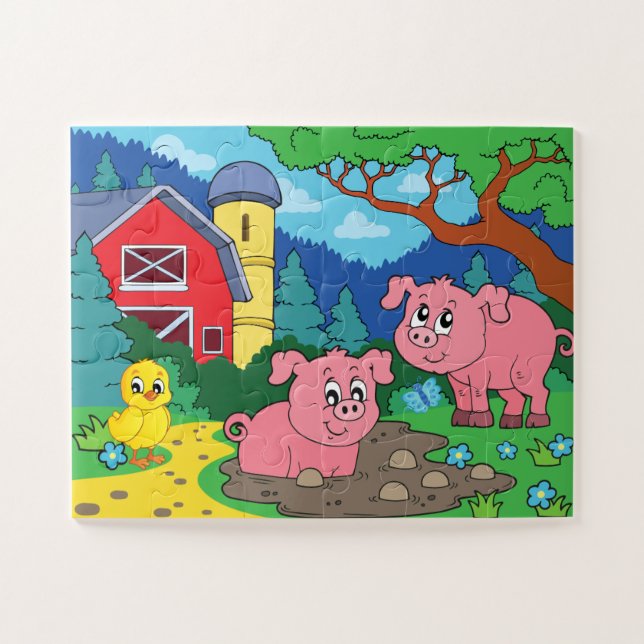 Niedliche Kids farbenfrohe Landtiere - Schweine Puzzle (Horizontal)