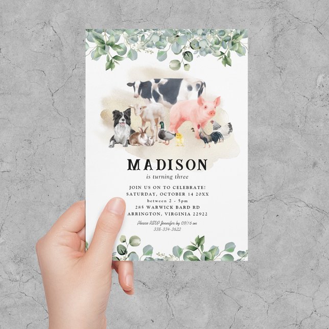 Niedliche Kids-Landtiere zum Geburtstag Einladung (Von Creator hochgeladen)