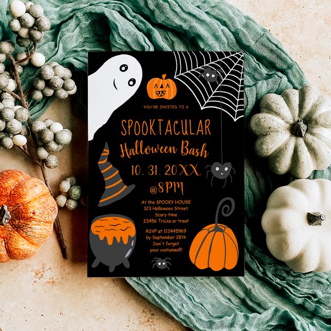Niedliche Kids orange Halloween Illustrations Part Einladung (Cute kids orange Halloween illustrations party Invitation)