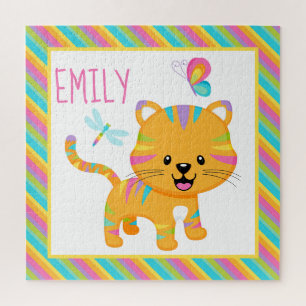 Niedliche Kids Rainbow Tiger & Colorful Stripes Mu Puzzle