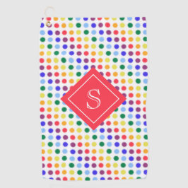 Niedliche Kids Red Rainbow Dots Monogramm Golfhandtuch