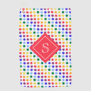 Niedliche Kids Red Rainbow Dots Monogramm Golfhandtuch