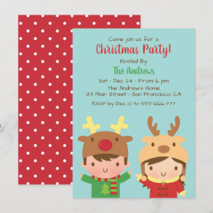 Niedliche Kids Rentier Antlers Hass Weihnachtsfest Einladung